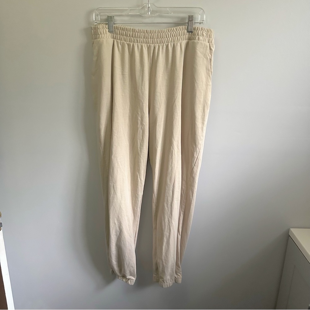 Zara Beige Joggers, Elastic Waist 100% Cotton Pants with Pockets Size XL - Picture 2 of 9